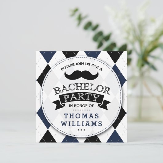 Trendy Mustache Bachelor Party Kaart (Staand voorkant)