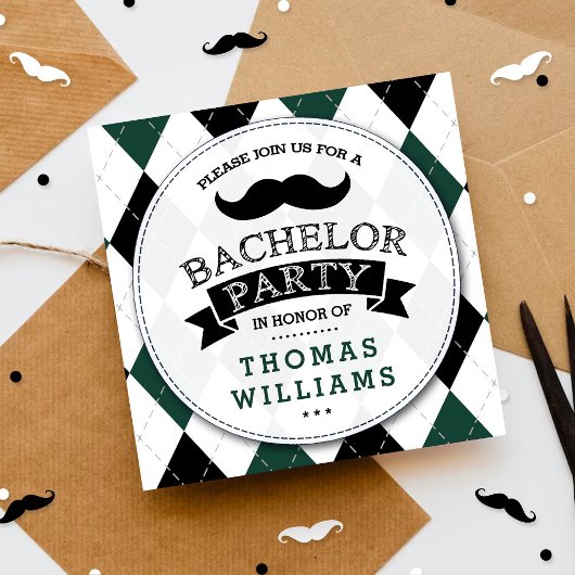 Trendy Mustache Bachelor Party Kaart