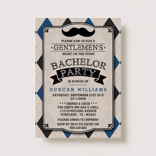 Trendy Mustache Bachelor Party Kaart