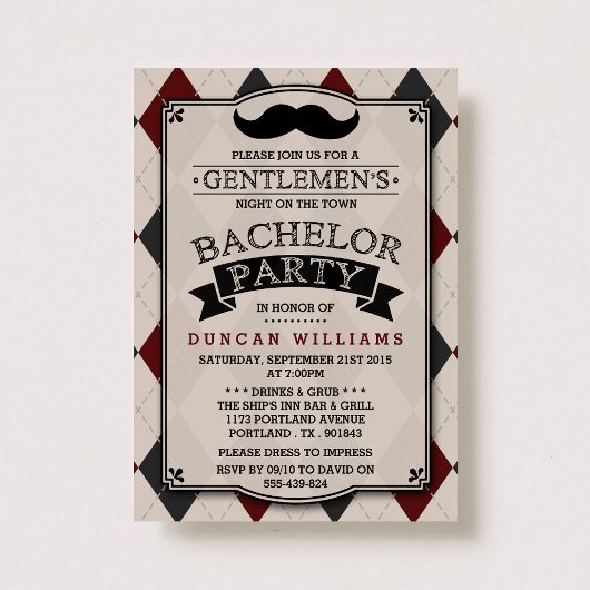 Trendy Mustache Bachelor Party Kaart