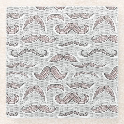 Trendy Mustache Pattern Glazen Onderzetter (Voorkant)