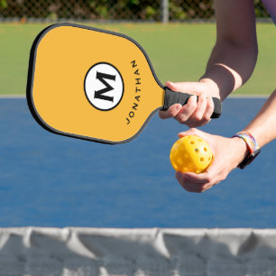 Trendy Mustard Monogram Initiaal Name Pickleball Paddle