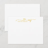 Trendy Mustard Yellow Heart Script Name Monogram Notitiekaartje (Voorkant / Achterkant)