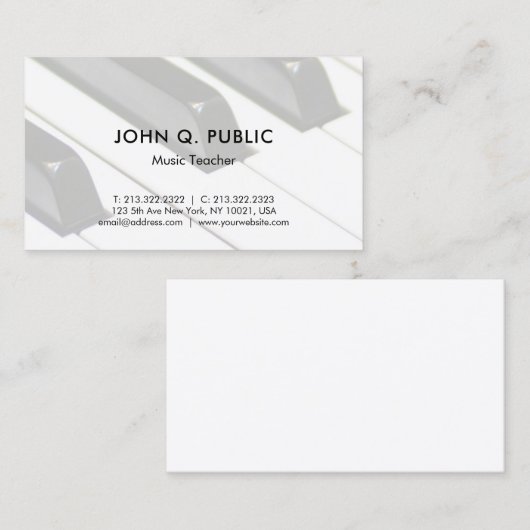 Trendy muziek piano leraar professioneel elegant visitekaartje (Voorkant / Achterkant)