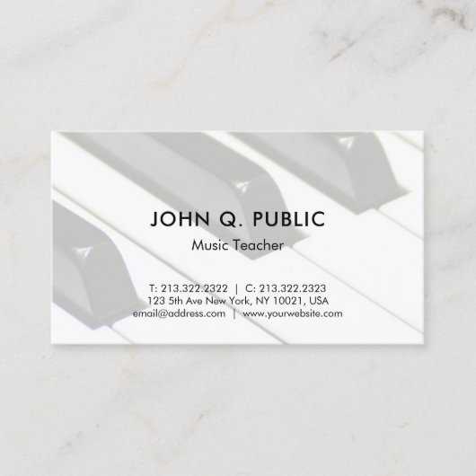Trendy muziek piano leraar professioneel elegant visitekaartje (Voorkant)