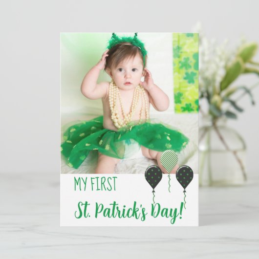 Trendy My First St. Patrick Day Announcement Photo Kaart (Staand voorkant)