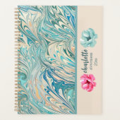 Trendy Naam Gepersonaliseerde Blauwgroen Marmeren Planner (Voorkant)