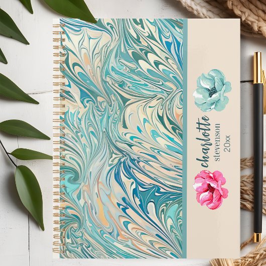 Trendy Naam Gepersonaliseerde Blauwgroen Marmeren Planner
