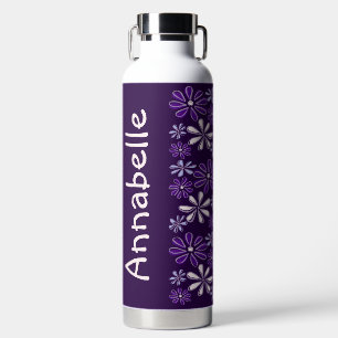 Trendy Naam Paarse Bloem Doodle Patroon Waterfles