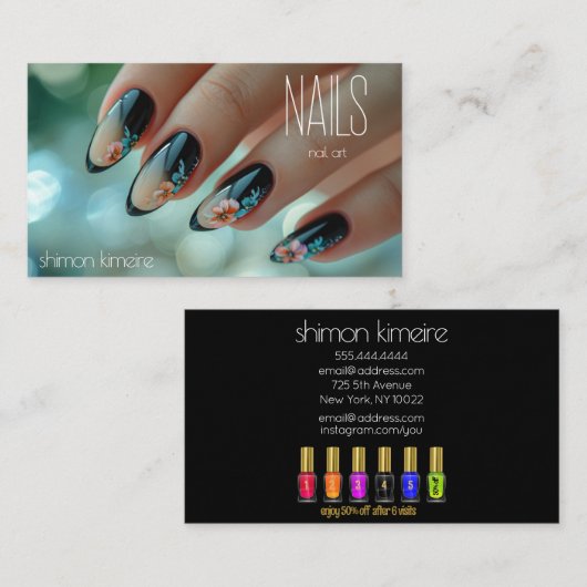 Trendy nagel bloem kunst nagelstylist loyaliteit  visitekaartje (Voorkant / Achterkant)