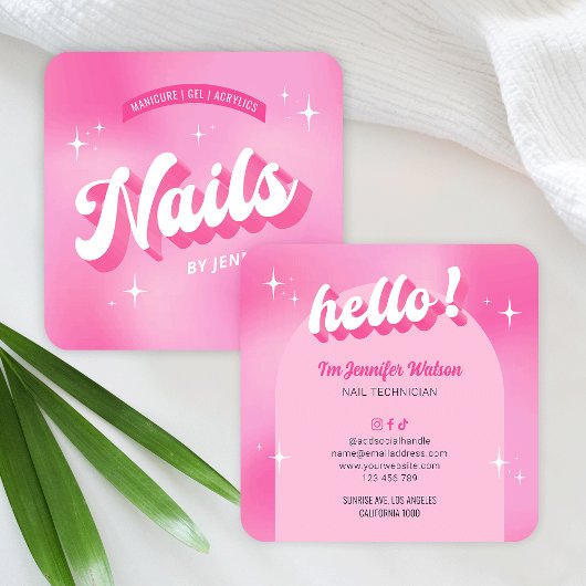 Trendy Nail Artist Girly Pink Groovy Nails Salon Vierkante Visitekaartje