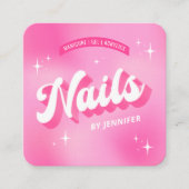 Trendy Nail Artist Girly Pink Groovy Nails Salon Vierkante Visitekaartje (Voorkant)