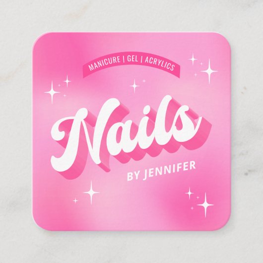 Trendy Nail Artist Girly Pink Groovy Nails Salon Vierkante Visitekaartje (Voorkant)