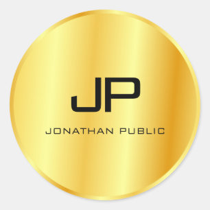Trendy namaak gouden metalen uitzicht monogram sja ronde sticker