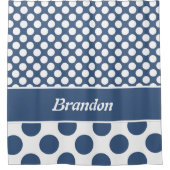 Trendy Name Blue & White Polka Dot Pattern Douchegordijn (Voorkant)