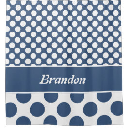 Trendy Name Blue & White Polka Dot Pattern Douchegordijn