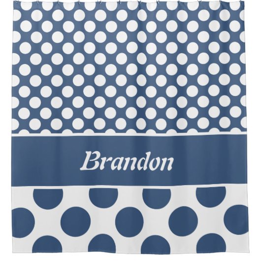 Trendy Name Blue & White Polka Dot Pattern Douchegordijn (Voorkant)