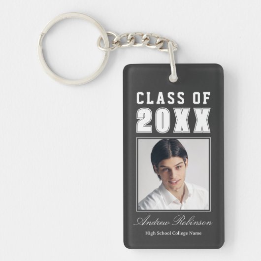 Trendy Name Class of Charcoal Grey Afstuderen foto Sleutelhanger (Voorkant)