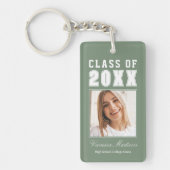 Trendy Name Class of Sage Green Afstuderen Foto Sleutelhanger (Voorkant)