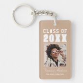 Trendy Name Class of Taupe Beige Afstuderen Foto Sleutelhanger (Voorkant)