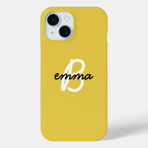 Trendy Name Mustard Yellow Modern Initiaal iPhone 15 Case
