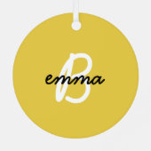 Trendy Name | Mustard Yellow Modern Initiaal Metalen Ornament (Achterkant)