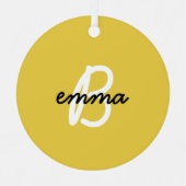 Trendy Name | Mustard Yellow Modern Initiaal Metalen Ornament (Voorkant)
