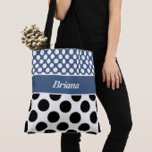 Trendy Named Blue & White Polka Dot Canvas tas (Dichtbij)
