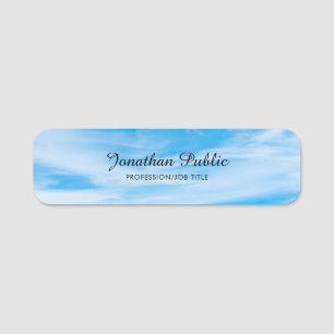 Trendy Natuur Blue Sky Clouds Hand Script Sjabloon Naamplaatje