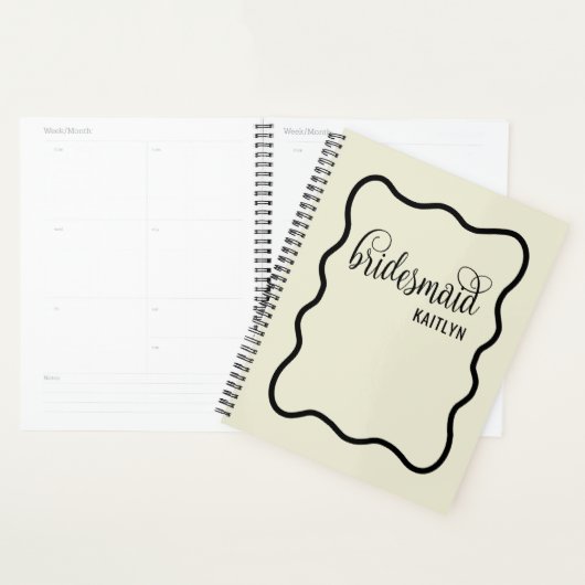 Trendy natuurlijke en zwarte retro bruidsmeisje planner (Display)