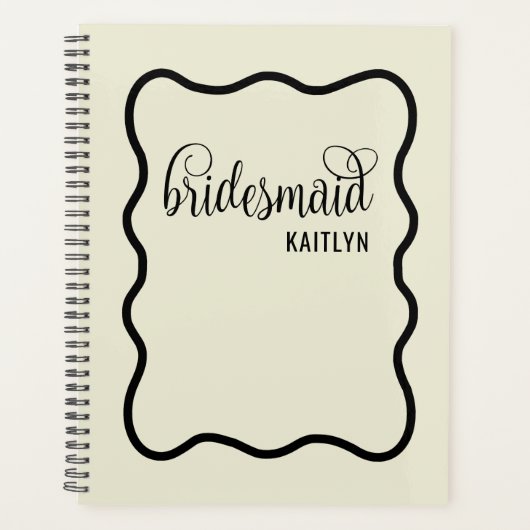 Trendy natuurlijke en zwarte retro bruidsmeisje planner (Voorkant)