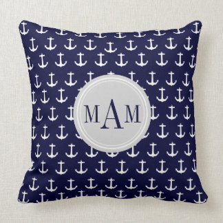 Trendy Nautical Anchor Print Monogram Sierkussen
