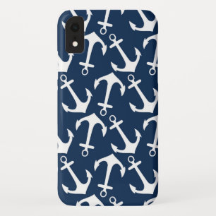 Trendy Nautical Navy Blue Anchor Pattern Case-Mate iPhone Case
