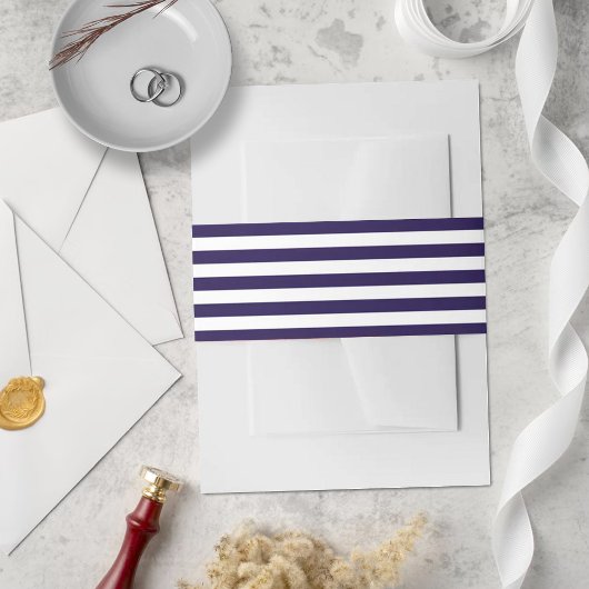 Trendy Nautical Navy Blue & White Stripe Bruiloft Uitnodigingen Wikkel