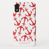 Trendy Nautical Red Anchor Pattern Case-Mate iPhone Case (Achterkant)
