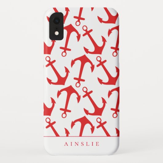Trendy Nautical Red Anchor Pattern Case-Mate iPhone Case (Achterkant)