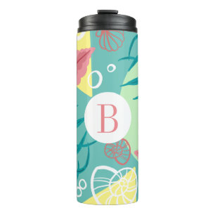 Trendy Nautical Seashells Seaweed   Monogram Thermosbeker