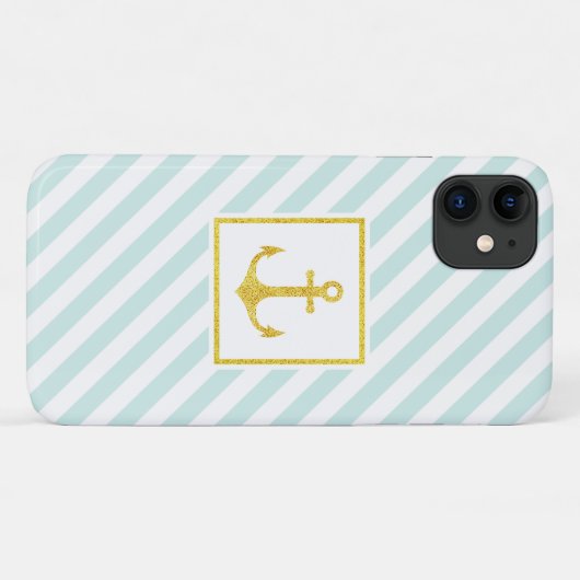 Trendy Nautical Stripes Faux Glitter Anchor Case-Mate iPhone Case (Achterkant (horizontaal))