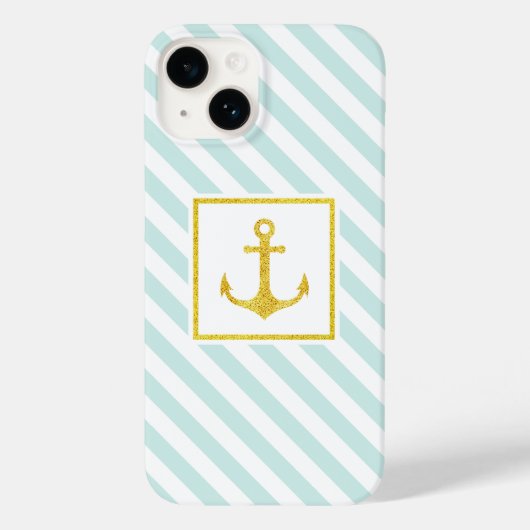 Trendy Nautical Stripes Faux Glitter Anchor Hoesje (Achterkant)