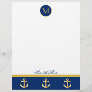 Trendy Navy and Gold Anchors Design Letterhead