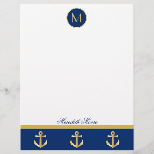 Trendy Navy and Gold Anchors Design Letterhead (Voorkant)
