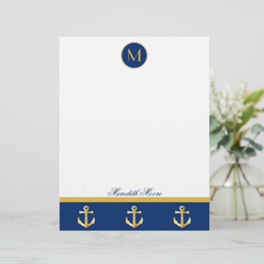 Trendy Navy and Gold Anchors Design Letterhead (Staand voorkant)