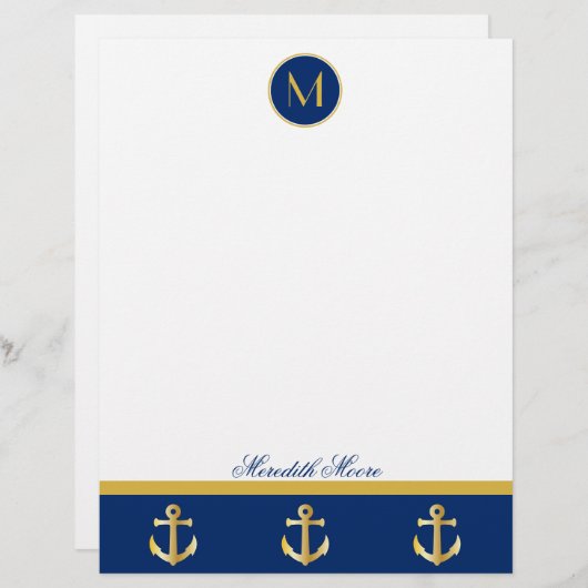 Trendy Navy and Gold Anchors Design Letterhead (Voorkant / Achterkant)