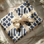 Trendy Navy and White Moroccan Trellis Pattern Cadeaupapier