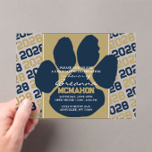 Trendy Navy Blauw & Goud Afstuderen Pawprint Clear Acryl Uitnodigingen (Insitu (Draagbaar))