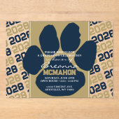 Trendy Navy Blauw & Goud Afstuderen Pawprint Clear Acryl Uitnodigingen (Voorkant)