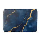 Trendy Navy Blauw Goud Marmer Collectie Badmat (Voorkant)