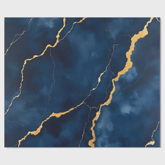 Trendy Navy Blauw Goud Marmer Collectie Cadeaupapier (Vlak)