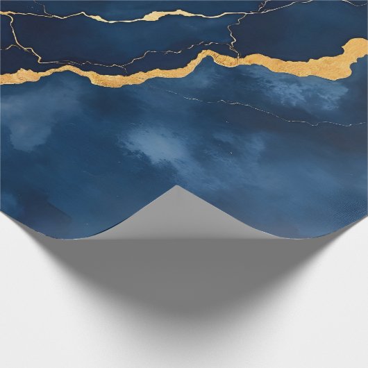 Trendy Navy Blauw Goud Marmer Collectie Cadeaupapier (Hoek)