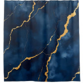 Trendy Navy Blauw Goud Marmer Collectie Douchegordijn (Voorkant)